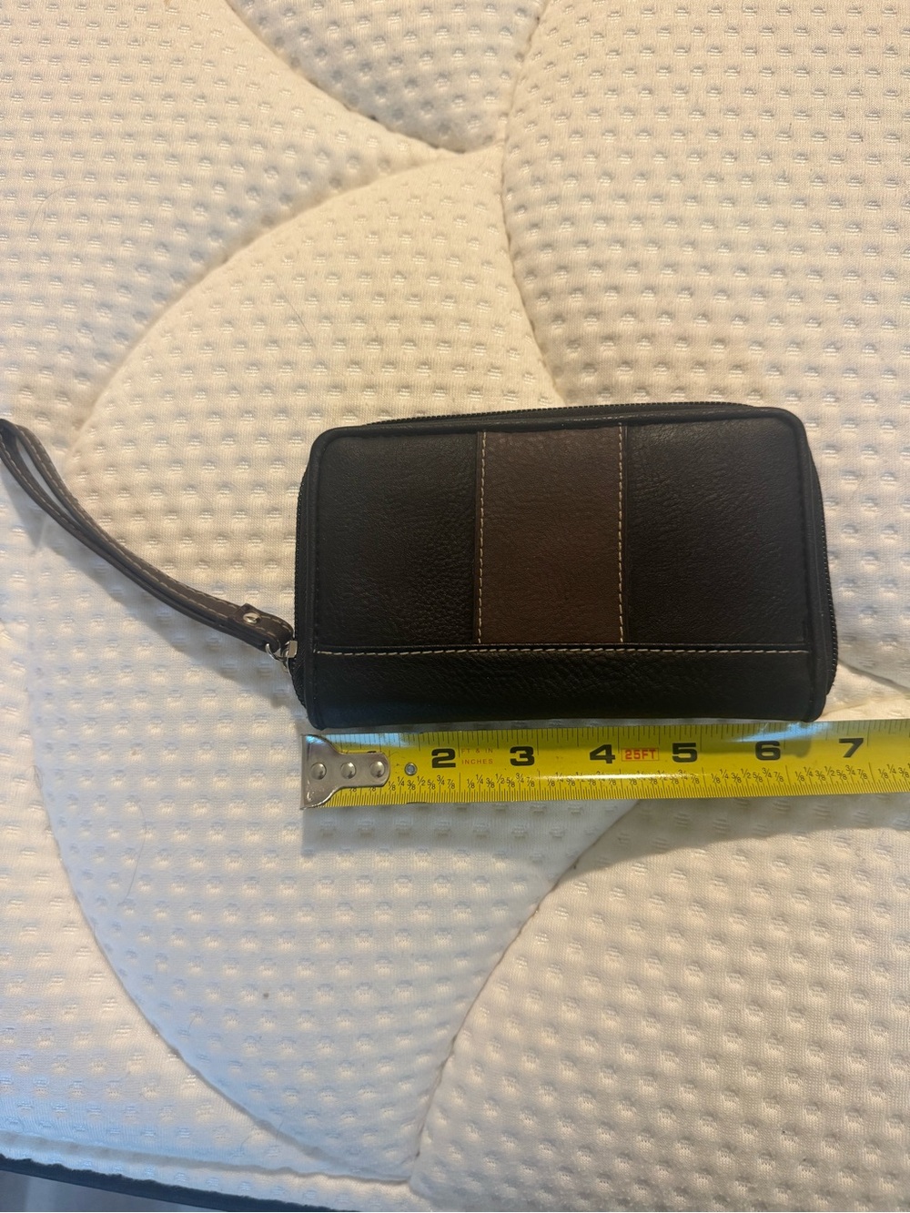 Leather Wristlet Wallet - Black with Brown Stripe